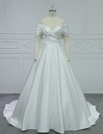 Luxury A-Line Satin Wedding Dress with Chapel Train Wholesale