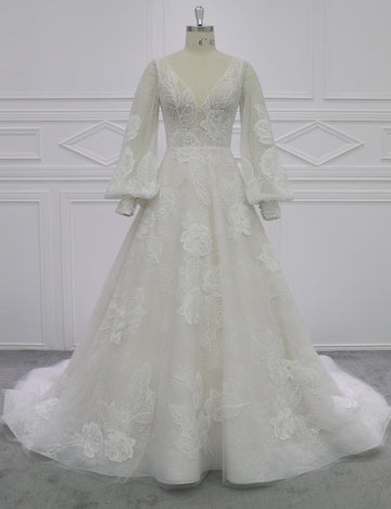 Premium A-Line Wedding Dress with Long Sleeves