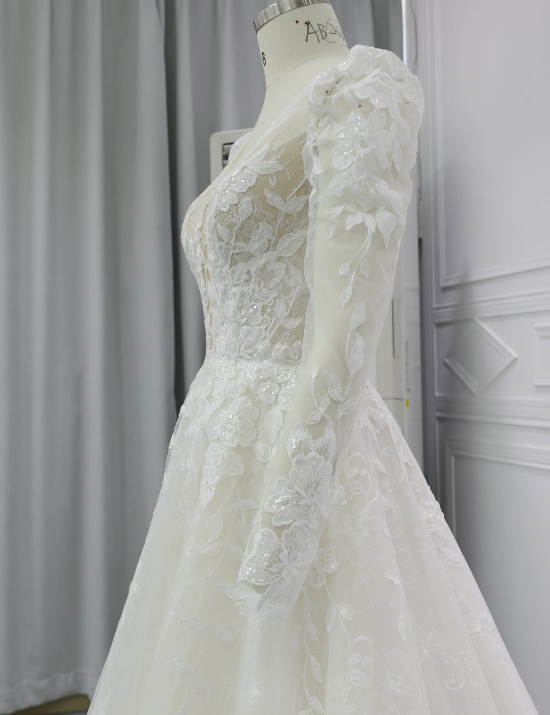 Elegant Bridal Gown with Lace Sleeves