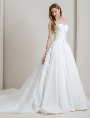 Strapless Satin Ball Gown Wedding Dress with Corset Back