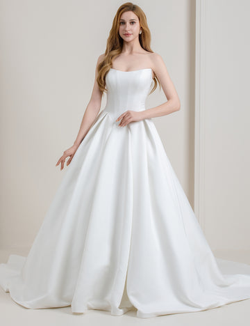 Strapless Satin Ball Gown Wedding Dress with Corset Back